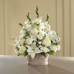 White Flower Mix in White Basket